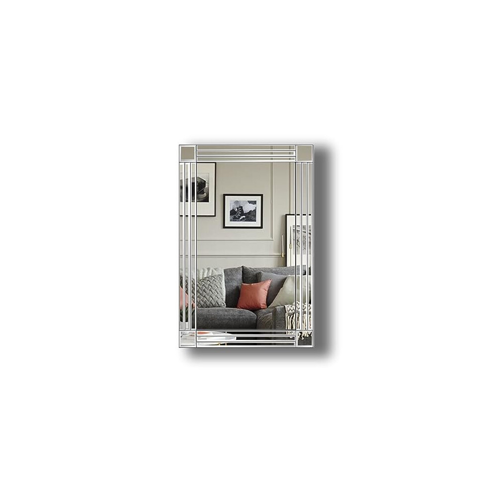 Trendi Large Frameless Venetian Wall Mirror 90X60 Cm | Rectangular, Portrait Or Landscape Hanging, Heavy-Duty Fixings Clear
