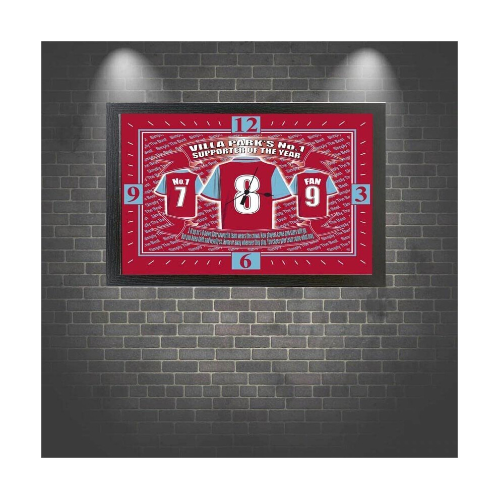 Aston Villa Framed Football Shirt Wall Clock Gift