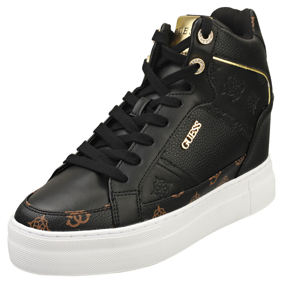 (4) Guess Fl7frifal12 Womens Platform Trainers in Black Brown