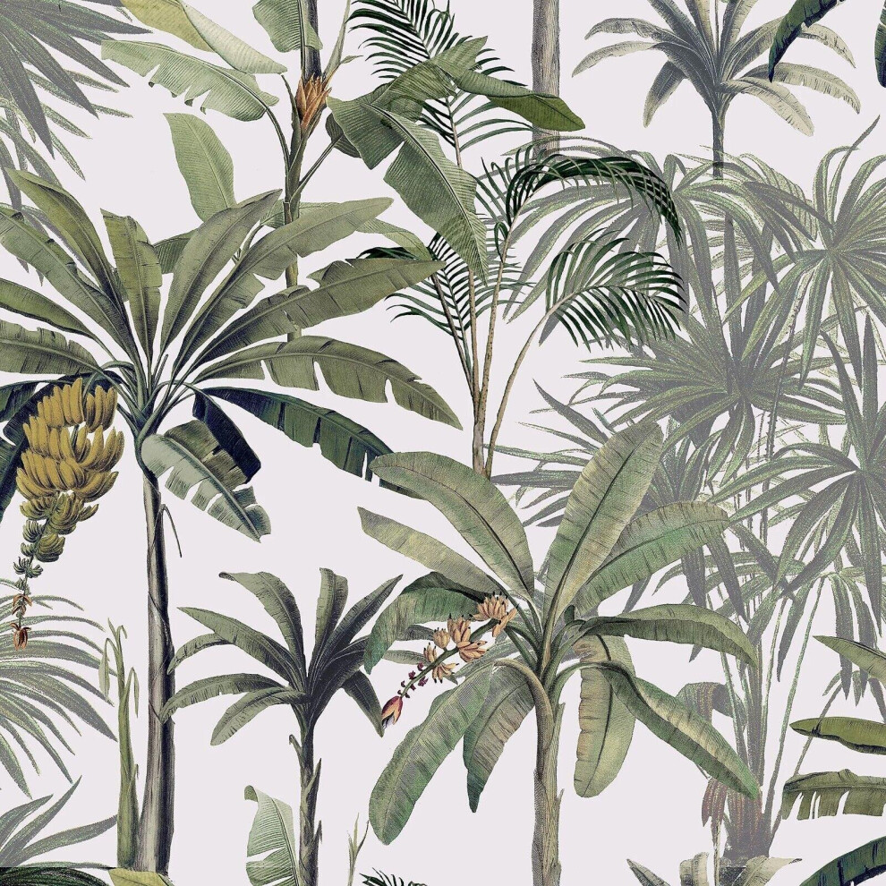 Tropical Cream Green Banana Leaves Wallpaper Botanical Textured Paste The Wall