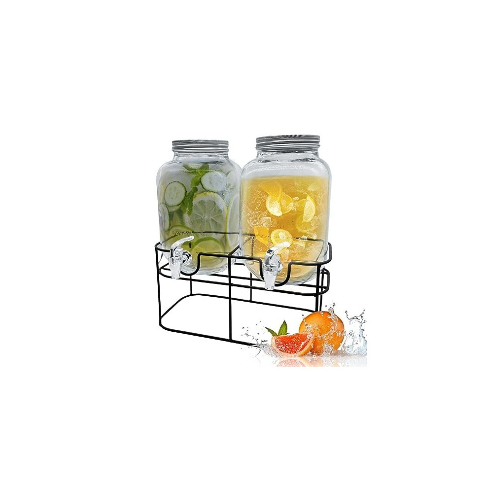 2 X 4L Glass Water Dispenser with Metal Wire Stand: A Stylish and Practical Solution for Serving Cocktails, Juices, Water, and More in Elegance