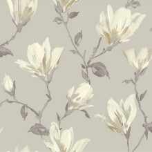 Arthouse Lily Floral Grey White Wallpaper Flowers Pastel Classic Feature Wall