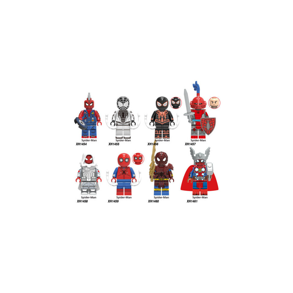 8Pcs Marvel Punk Spider-Man Knight Minifigures Building Blocks Kids Toys