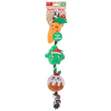 Carrot, Sprout and Pudding Plush Rope Christmas Dog Toy Indoor Outdoor Dog Puppy Squeak Toy Tug of War Xmas Gift Present