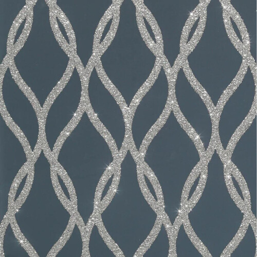 Arthouse Arthouse Sequin Trellis Navy Blue Silver Wallpaper Glamorous Paste The Wall