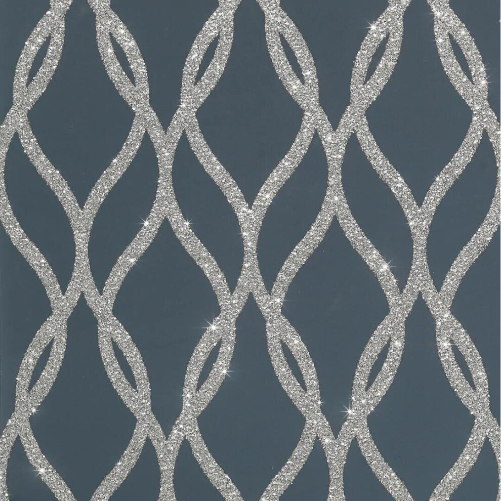 Arthouse Sequin Trellis Navy Blue Silver Wallpaper Glamorous Paste The Wall