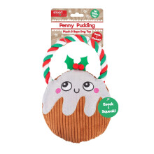 Christmas Pudding Plush Rope Toy Tug Of War Squeaky Puppy Stocking