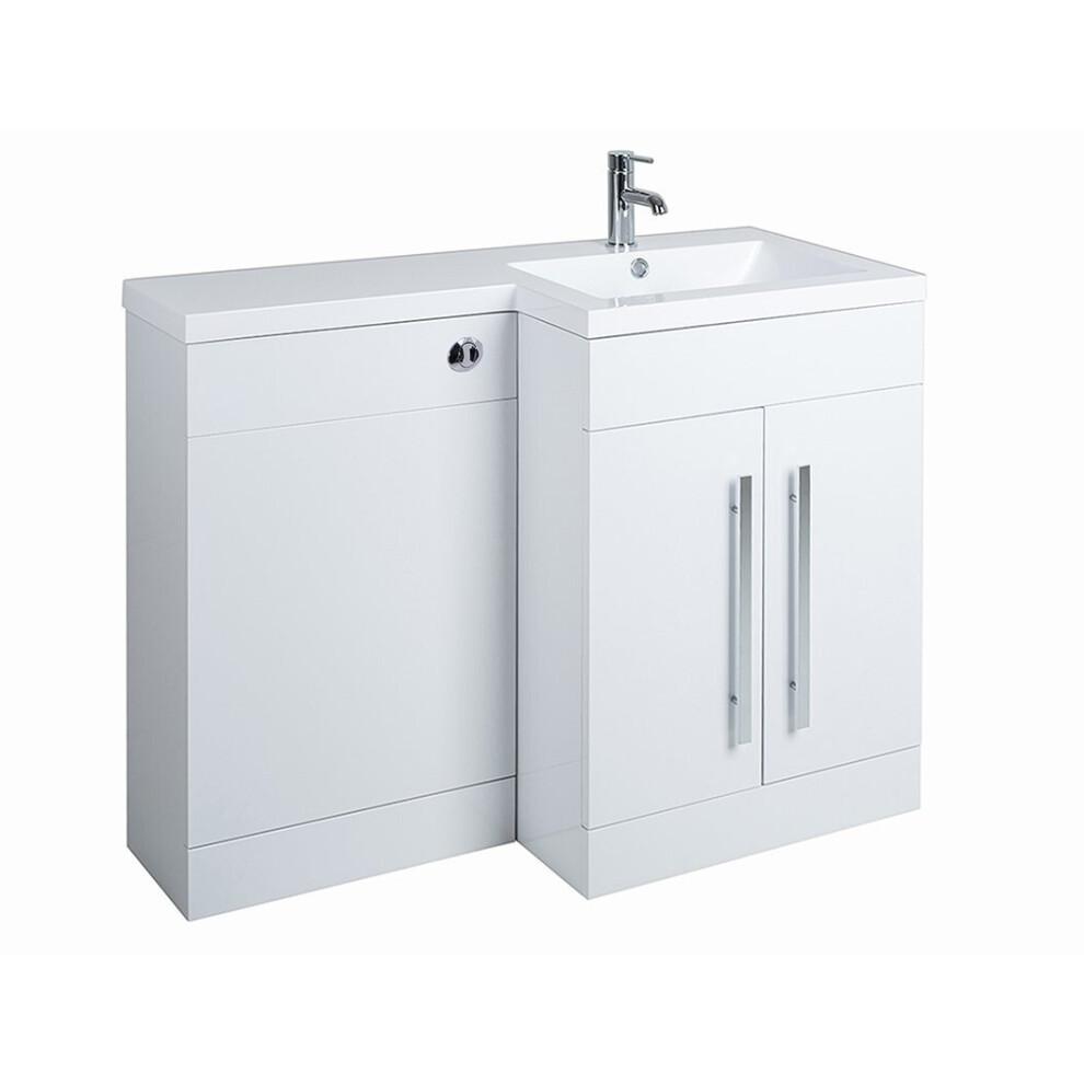 NRG Modern Right Hand Bathroom Storage Cabinet Combination Vanity Unit Set White (No Toilet and Cistern)