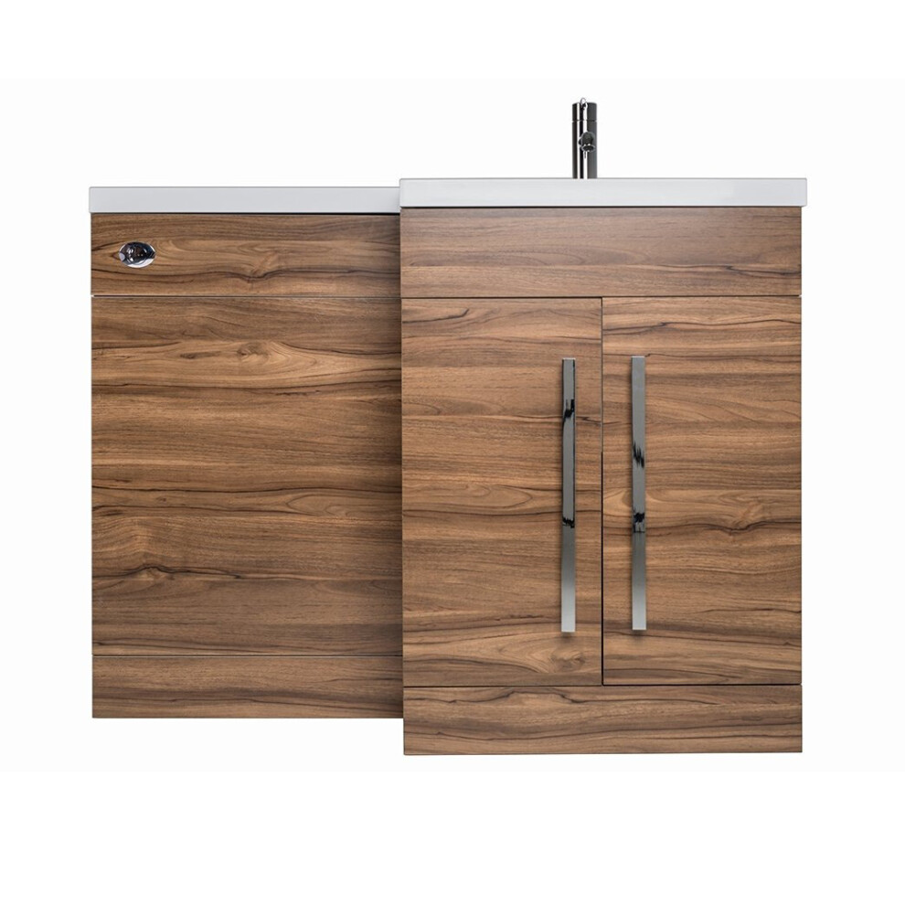 NRG Walnut Right Hand Bathroom Storage Cabinet Combination Vanity Unit Set (No Toilet and Cistern)