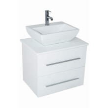NRG White 600mm Wall Hung Vanity Sink Unit 2 Drawer Countertop Basin Bathroom Furniture