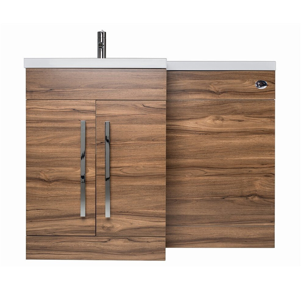 NRG Walnut Left Hand Bathroom Storage Cabinet Combination Vanity Unit Set (No Toilet and Cistern)