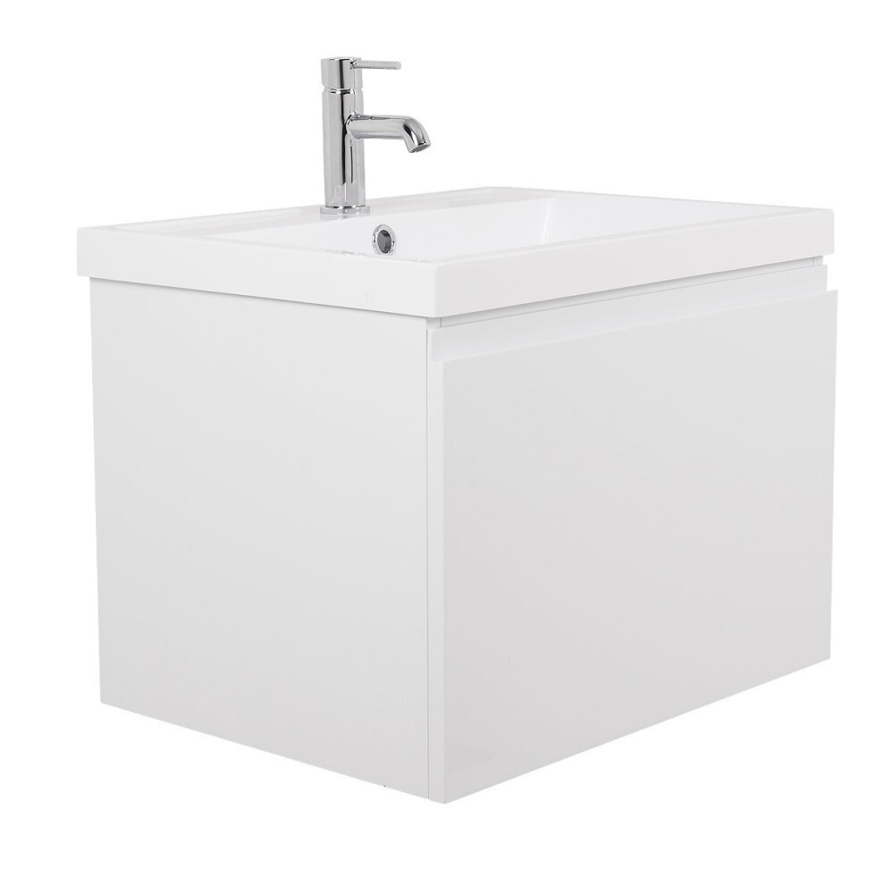 NRG White 600mm Bathroom Wall Hung Vanity Sink Unit Drawer Furniture with Free Mirror