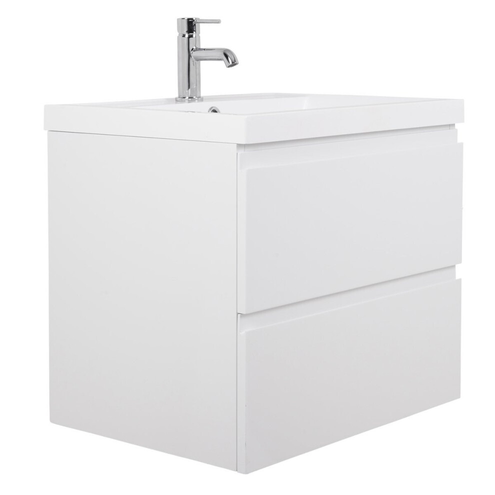 NRG White 600mm Wall Hung 2 Drawer Vanity Basin Unit with Free Mirror
