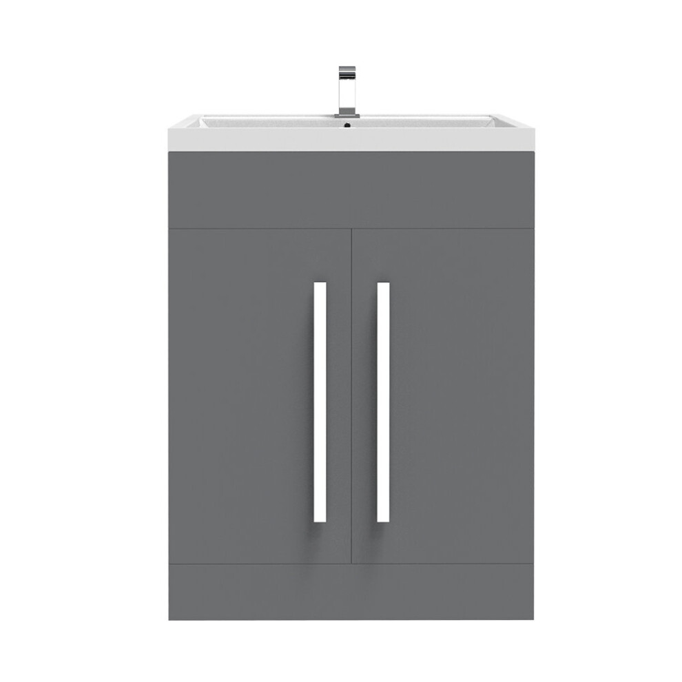Nrg 600Mm Bathroom Furniture Storage Cabinet Freestanding Vanity Unit & Basin Gloss Grey