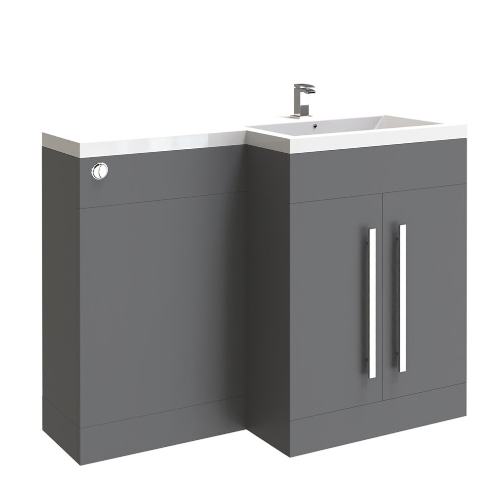 NRG Right Hand Bathroom Storage Furniture Combination Vanity Unit Set Gloss Grey (No Toilet and Cistern)