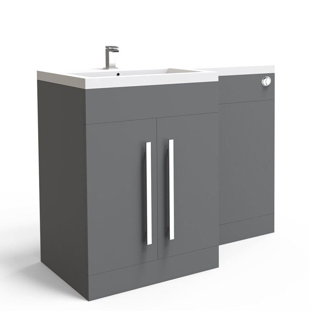 NRG Left Hand Bathroom Storage Furniture Combination Vanity Unit Set Gloss Grey (No Toilet and Cistern)