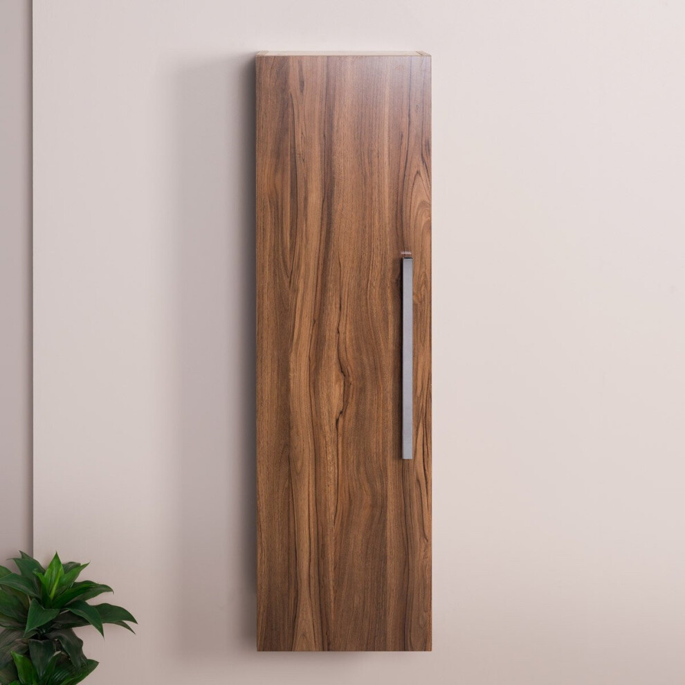 Nrg Walnut 1200Mm Wall Hung Tall Unit Bathroom Furniture Storage Cabinet Soft Close Door