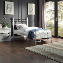 (Single 90 x 190cm, No Mattress) BAYFORD WHITE TRADITIONAL METAL BED FRAME