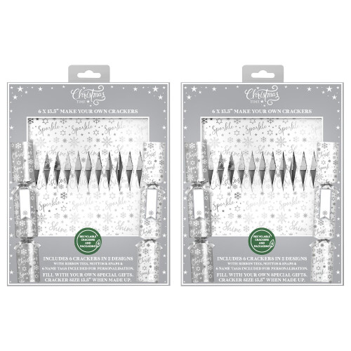 12 Make Your Own Christmas Crackers Silver&White Personalised Xmas