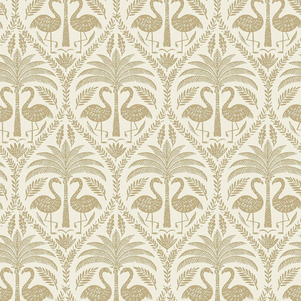 Grandeco Flamingo Beige Wallpaper Floral Leaf Metallic Gold Vinyl 5411012481360