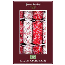 Fill Your Own Eco-Friendly Christmas Crackers Pack of 8 White And Red Berry Design Xmas Table Decor