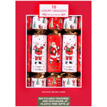 10 Santa Christmas Crackers Luxury Red White Gold Xmas Tree Party Celebration