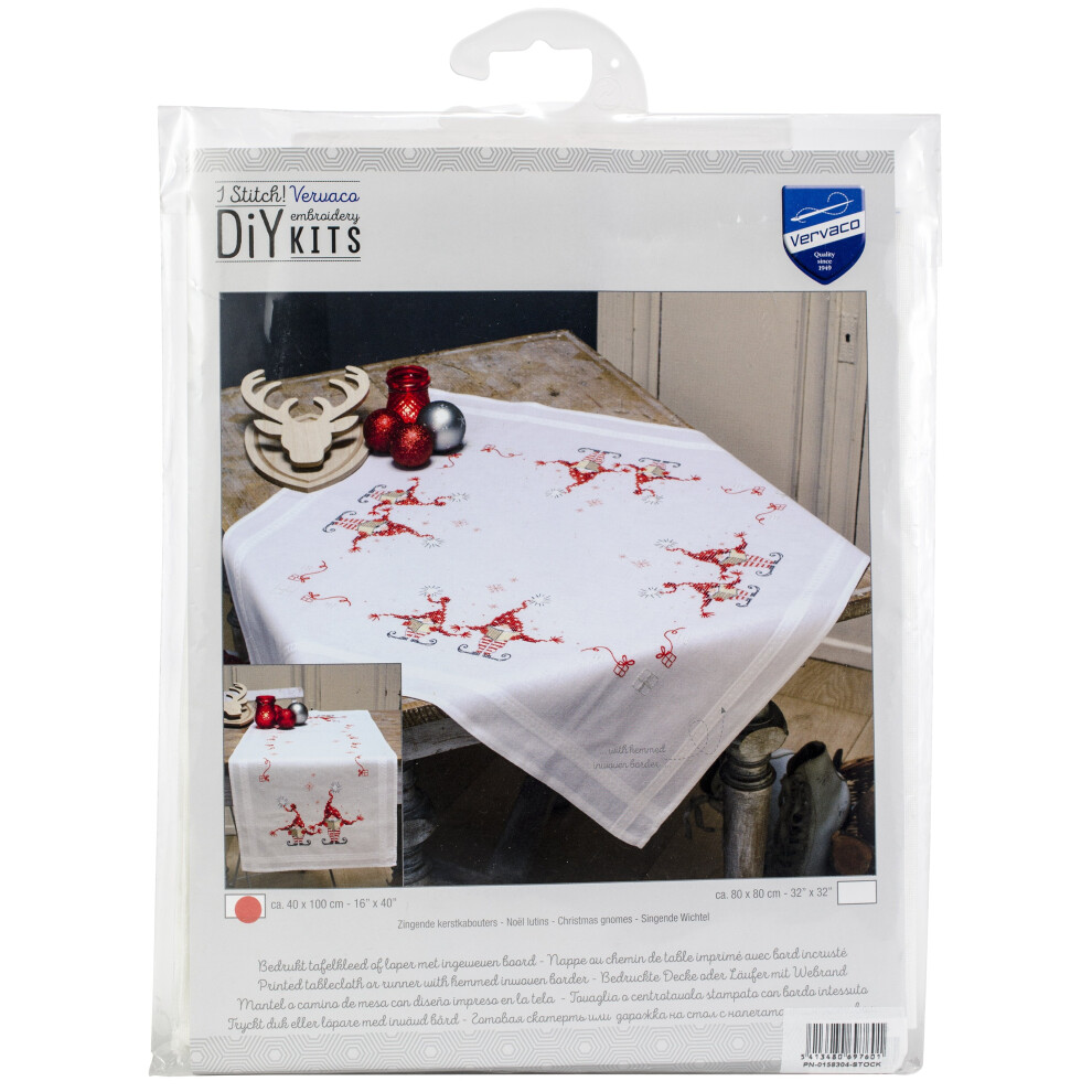 Vervaco Stamped Table Runner Cross Stitch Kit 16"X40"-Christmas Gnomes -V0158304