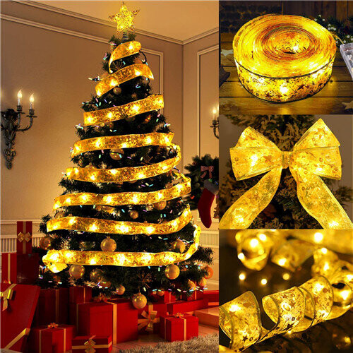 (5 M, Warm White) Christmas Ribbon Bows With LED Christmas Tree