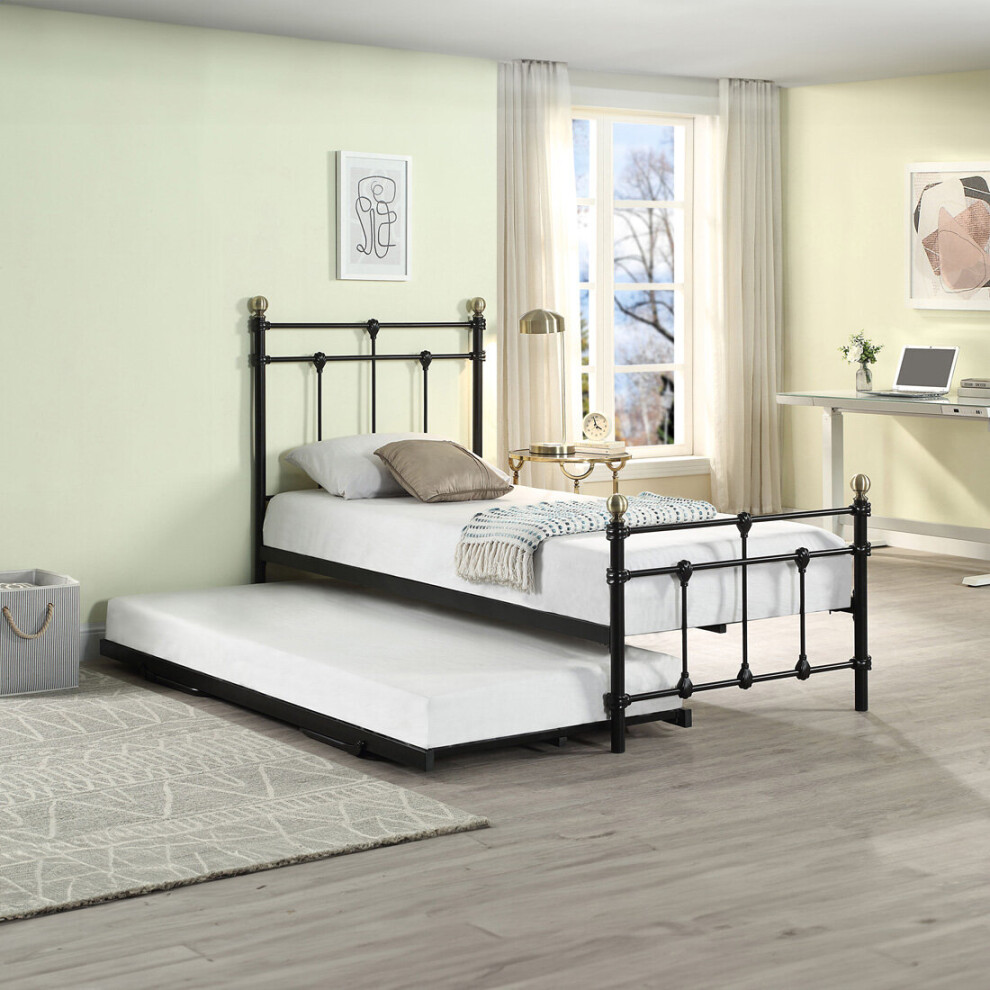 Slumberworx (Black, No Mattress) Bayford Traditional Single Metal Bed Frame & Guest Trundle