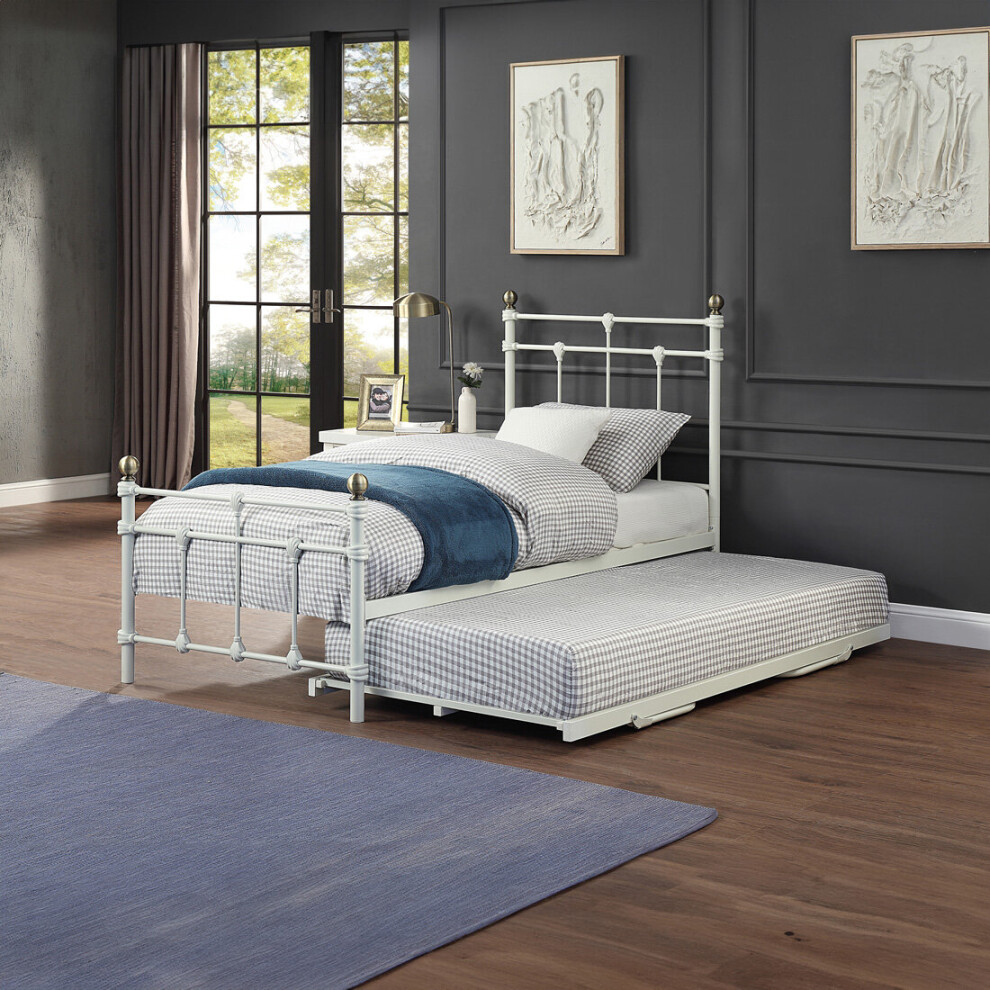 Slumberworx (White, No Mattress) Bayford Traditional Single Metal Bed Frame & Guest Trundle