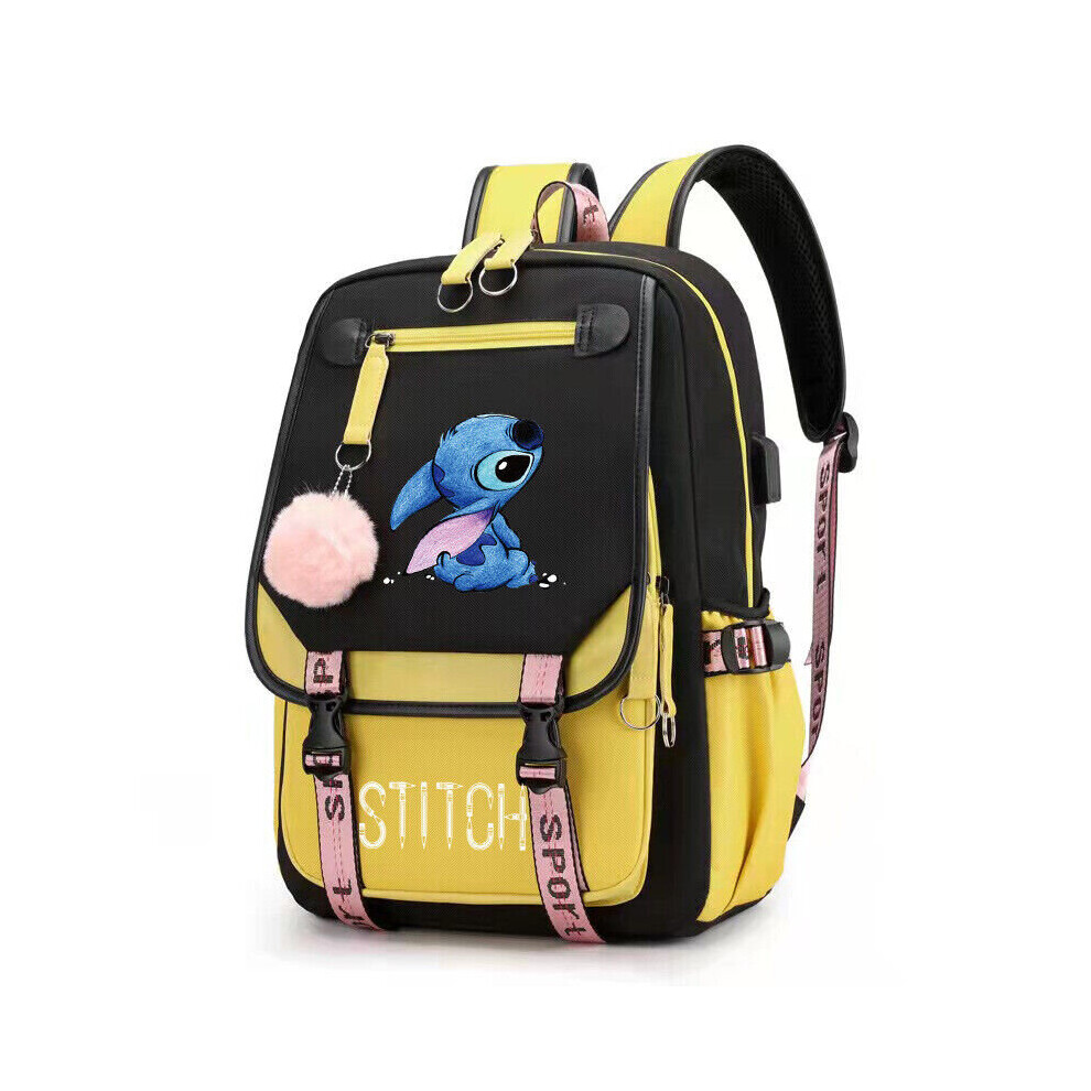 (  Yellow) Kids Anime Stitch Students Usb Backpack Boys Girls Travel Rucksack School Bag