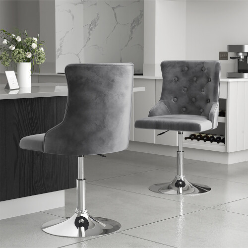 Living And Home (Grey) Breakfast Bar Stool Button High Back Dining Chair