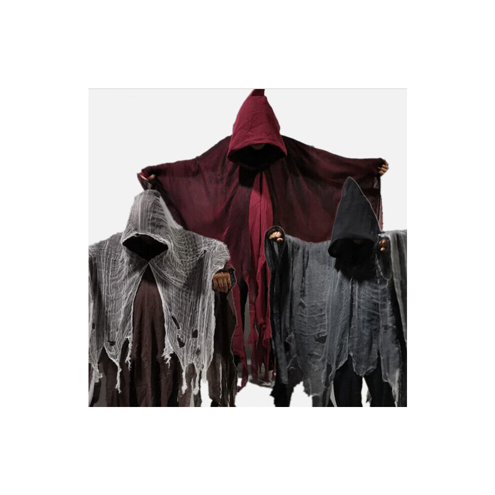 (Gray) Costume Haunted Hooded Capes Hooded Cloak Cosplay Halloween Grim Reaper Costume