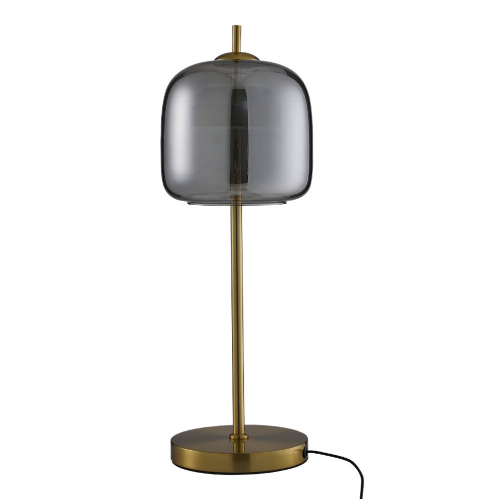 Smoked Glass Bedside Table Lamp Brass Base