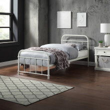 (Single 90 x 190cm, No Mattress) TEWIN HOSPITAL STYLE WHITE METAL BED FRAME
