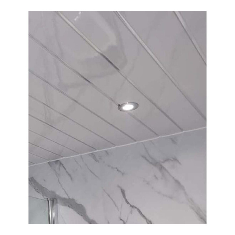 10 x White Gloss Silver 2 Strip 250mm x 2700mm x 8mm PVC Wet Wall Panels