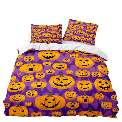 (Pattern 04, King) 3D Pumpkin Bedding Single Double Duvet Cover Halloween