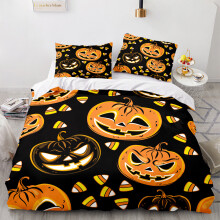 (Pattern 03, King) 3D Pumpkin Bedding Single Double Duvet Cover Halloween