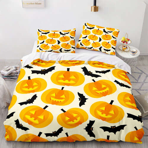 (Pattern 22, King) 3D Pumpkin Bedding Single Double Duvet Cover Halloween