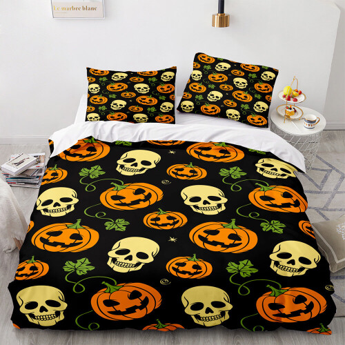 (Pattern 23, King) 3D Pumpkin Bedding Single Double Duvet Cover Halloween