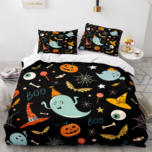 (Pattern 08, King) 3D Pumpkin Bedding Single Double Duvet Cover Halloween