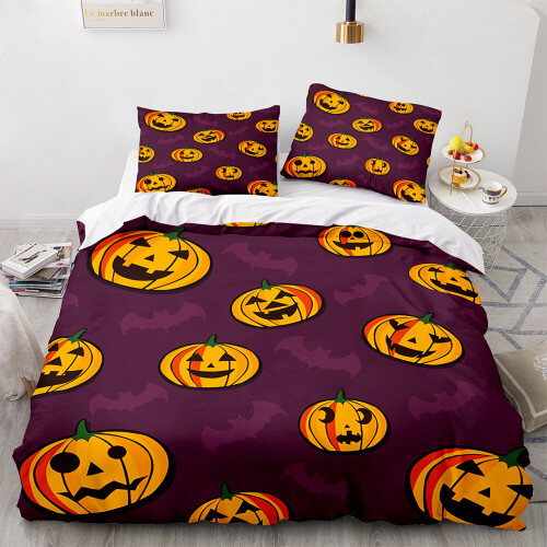 (Pattern 07, King) 3D Pumpkin Bedding Single Double Duvet Cover Halloween