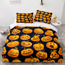 (Pattern 11, King) 3D Pumpkin Bedding Single Double Duvet Cover Halloween