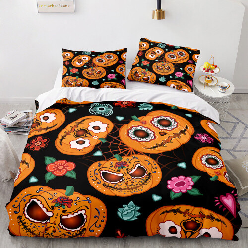 (Pattern 17, King) 3D Pumpkin Bedding Single Double Duvet Cover Halloween
