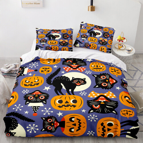 (Pattern 19, King) 3D Pumpkin Bedding Single Double Duvet Cover Halloween