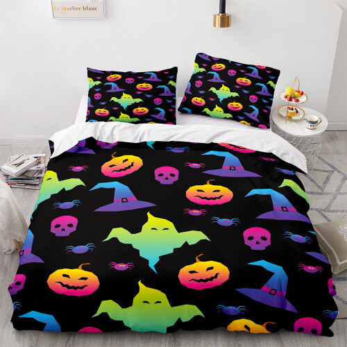 (Pattern 09, King) 3D Pumpkin Bedding Single Double Duvet Cover Halloween