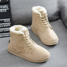 (Beige, EU36) Winter Womens Warm Casual Faux Suede Fur Laceup Ankle Boots Snow Shoes Boots