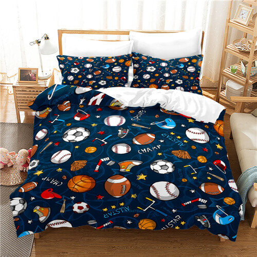 (Pattern 14, Single) Rugby Bedding Single Double 3D Duvet Cover Set