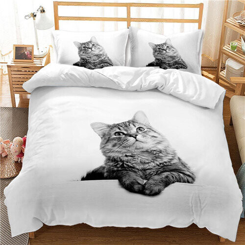 (Pattern 02, Double) Bedding Single Double 3D Cat Duvet Cover Set