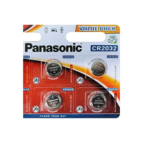 Panasonic 4 Panasonic CR2032 Lithium Batteries. 3V Coin Cell